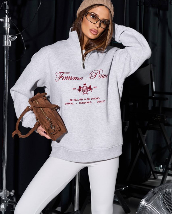 100 Світшот з короткою блискавкою утеплений з вишивкою